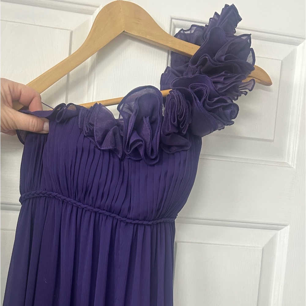 Floor length, eggplant, purple, one shoulder gown